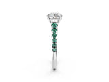 White gold Round Cut Diamond Cathedral Solitaire Ring with Round with Green Sapphire side stone Pavé Band_14