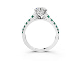White gold Round Cut Diamond Cathedral Solitaire Ring with Round with Green Sapphire side stone Pavé Band_15