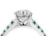 White gold Round Cut Diamond Cathedral Solitaire Ring with Round with Green Sapphire side stone Pavé Band_16