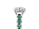 White gold Round Cut Diamond Cathedral Solitaire Ring with Round with Green Sapphire side stone Pavé Band_17
