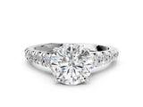 White gold Round Cut Diamond Cathedral Solitaire Ring with Round with Moissanite side stone Pavé Band_24