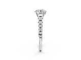 White gold Round Cut Diamond Cathedral Solitaire Ring with Round with Moissanite side stone Pavé Band_26