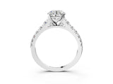 White gold Round Cut Diamond Cathedral Solitaire Ring with Round with Moissanite side stone Pavé Band_27
