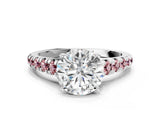 White gold Round Cut Diamond Cathedral Solitaire Ring with Round with Morganite side stone Pavé Band