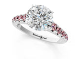 White gold Round Cut Diamond Cathedral Solitaire Ring with Round with Morganite side stone Pavé Band_1