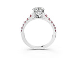 White gold Round Cut Diamond Cathedral Solitaire Ring with Round with Morganite side stone Pavé Band_3