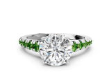 White gold Round Cut Diamond Cathedral Solitaire Ring with Round with Peridot side stone Pavé Band_10