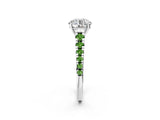 White gold Round Cut Diamond Cathedral Solitaire Ring with Round with Peridot side stone Pavé Band_12