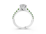 White gold Round Cut Diamond Cathedral Solitaire Ring with Round with Peridot side stone Pavé Band_13