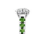 White gold Round Cut Diamond Cathedral Solitaire Ring with Round with Peridot side stone Pavé Band_15