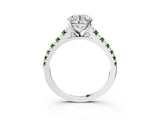 White gold Round Cut Diamond Cathedral Solitaire Ring with Round with Peridot side stone Pavé Band_15