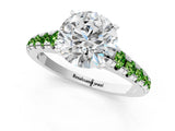 White gold Round Cut Diamond Cathedral Solitaire Ring with Round with Peridot side stone Pavé Band_17