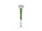 White gold Round Cut Diamond Cathedral Solitaire Ring with Round with Peridot side stone Pavé Band_18