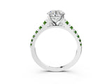 White gold Round Cut Diamond Cathedral Solitaire Ring with Round with Peridot side stone Pavé Band_3
