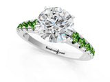White gold Round Cut Diamond Cathedral Solitaire Ring with Round with Peridot side stone Pavé Band_7