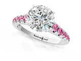 White gold Round Cut Diamond Cathedral Solitaire Ring with Round with Pink Sapphire side stone Pavé Band_13