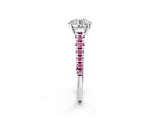 White gold Round Cut Diamond Cathedral Solitaire Ring with Round with Pink Sapphire side stone Pavé Band_14