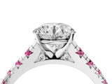 White gold Round Cut Diamond Cathedral Solitaire Ring with Round with Pink Sapphire side stone Pavé Band_16