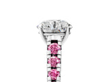White gold Round Cut Diamond Cathedral Solitaire Ring with Round with Pink Sapphire side stone Pavé Band_17