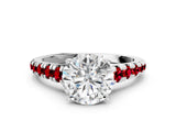 White gold Round Cut Diamond Cathedral Solitaire Ring with Round with Ruby side stone Pavé Band_12