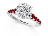 White gold Round Cut Diamond Cathedral Solitaire Ring with Round with Ruby side stone Pavé Band_13