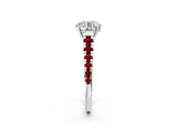 White gold Round Cut Diamond Cathedral Solitaire Ring with Round with Ruby side stone Pavé Band_14