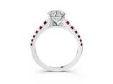 White gold Round Cut Diamond Cathedral Solitaire Ring with Round with Ruby side stone Pavé Band_15