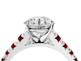 White gold Round Cut Diamond Cathedral Solitaire Ring with Round with Ruby side stone Pavé Band_16