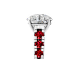 White gold Round Cut Diamond Cathedral Solitaire Ring with Round with Ruby side stone Pavé Band_17