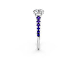 White gold Round Cut Diamond Cathedral Solitaire Ring with Round with Tanzanite side stone Pavé Band_50