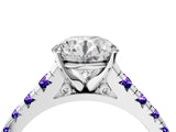 White gold Round Cut Diamond Cathedral Solitaire Ring with Round with Tanzanite side stone Pavé Band_52