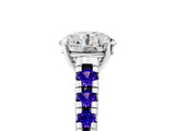 White gold Round Cut Diamond Cathedral Solitaire Ring with Round with Tanzanite side stone Pavé Band_53