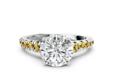 White gold Round Cut Diamond Cathedral Solitaire Ring with Round with Yellow Sapphire side stone Pavé Band_36