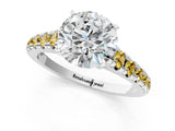 White gold Round Cut Diamond Cathedral Solitaire Ring with Round with Yellow Sapphire side stone Pavé Band_37
