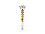 White gold Round Cut Diamond Cathedral Solitaire Ring with Round with Yellow Sapphire side stone Pavé Band_38