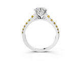 White gold Round Cut Diamond Cathedral Solitaire Ring with Round with Yellow Sapphire side stone Pavé Band_39