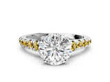 White gold Round Cut Diamond Cathedral Solitaire Ring with Round with Yellow Sapphire side stone Pavé Band_42