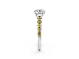 White gold Round Cut Diamond Cathedral Solitaire Ring with Round with Yellow Sapphire side stone Pavé Band_44