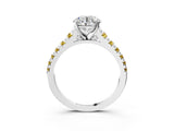 White gold Round Cut Diamond Cathedral Solitaire Ring with Round with Yellow Sapphire side stone Pavé Band_45