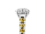 White gold Round Cut Diamond Cathedral Solitaire Ring with Round with Yellow Sapphire side stone Pavé Band_47