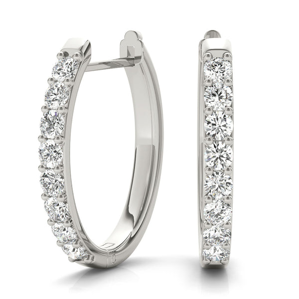 White gold Round Cut Diamond Channel Set Hoop Earrings with Prong Setting