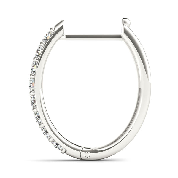 White gold Round Cut Diamond Channel Set Hoop Earrings with Prong Setting