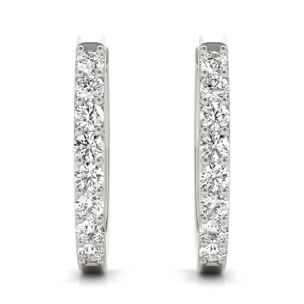 White gold Round Cut Diamond Channel Set Hoop Earrings with Prong Setting