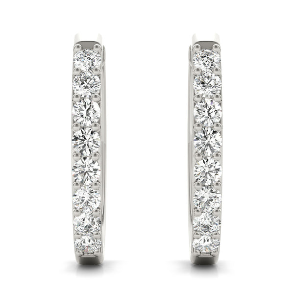 White gold Round Cut Diamond Channel Set Hoop Earrings with Prong Setting