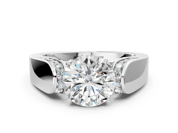 White gold Round Cut Diamond Channel Set Solitaire Ring with Four-Prong Setting