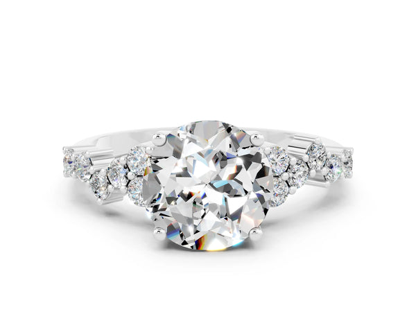Platinum Round Cut Moissanite Scattered Round Accent Ring with Prong Setting