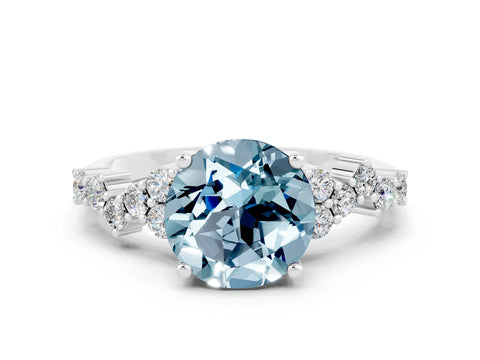White gold Round Cut Diamond Cluster Pavé Band with Four-Prong Setting