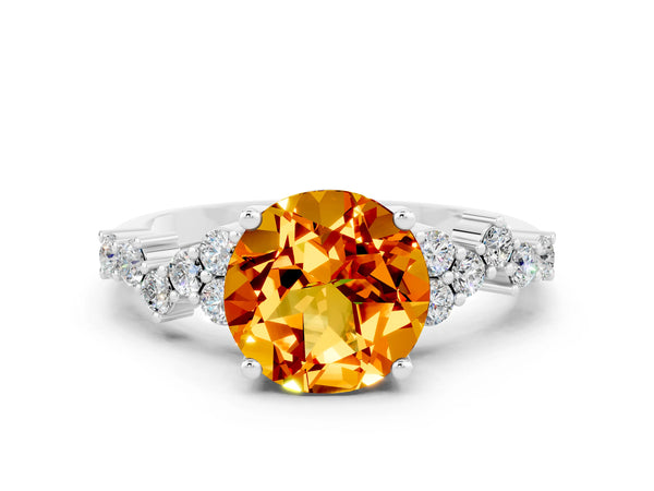 Silver Round Cut Citrine Scattered Round Accent Ring with Prong Setting