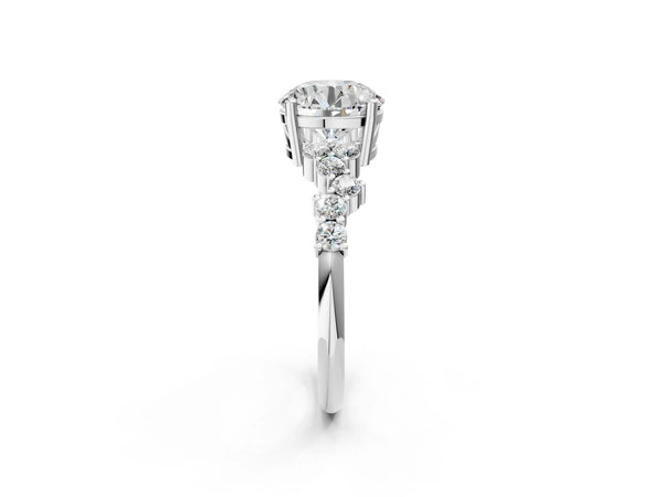Platinum Round Cut Diamond Cluster Pavé Band with Four-Prong Setting