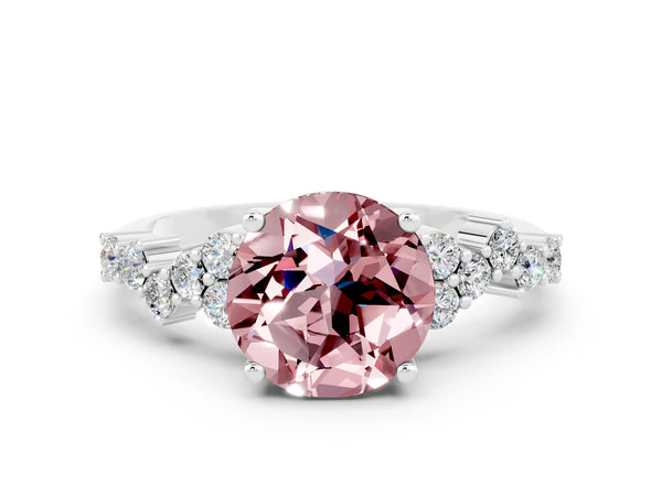 Silver Round Cut Diamond Cluster Pavé Band with Four-Prong Setting